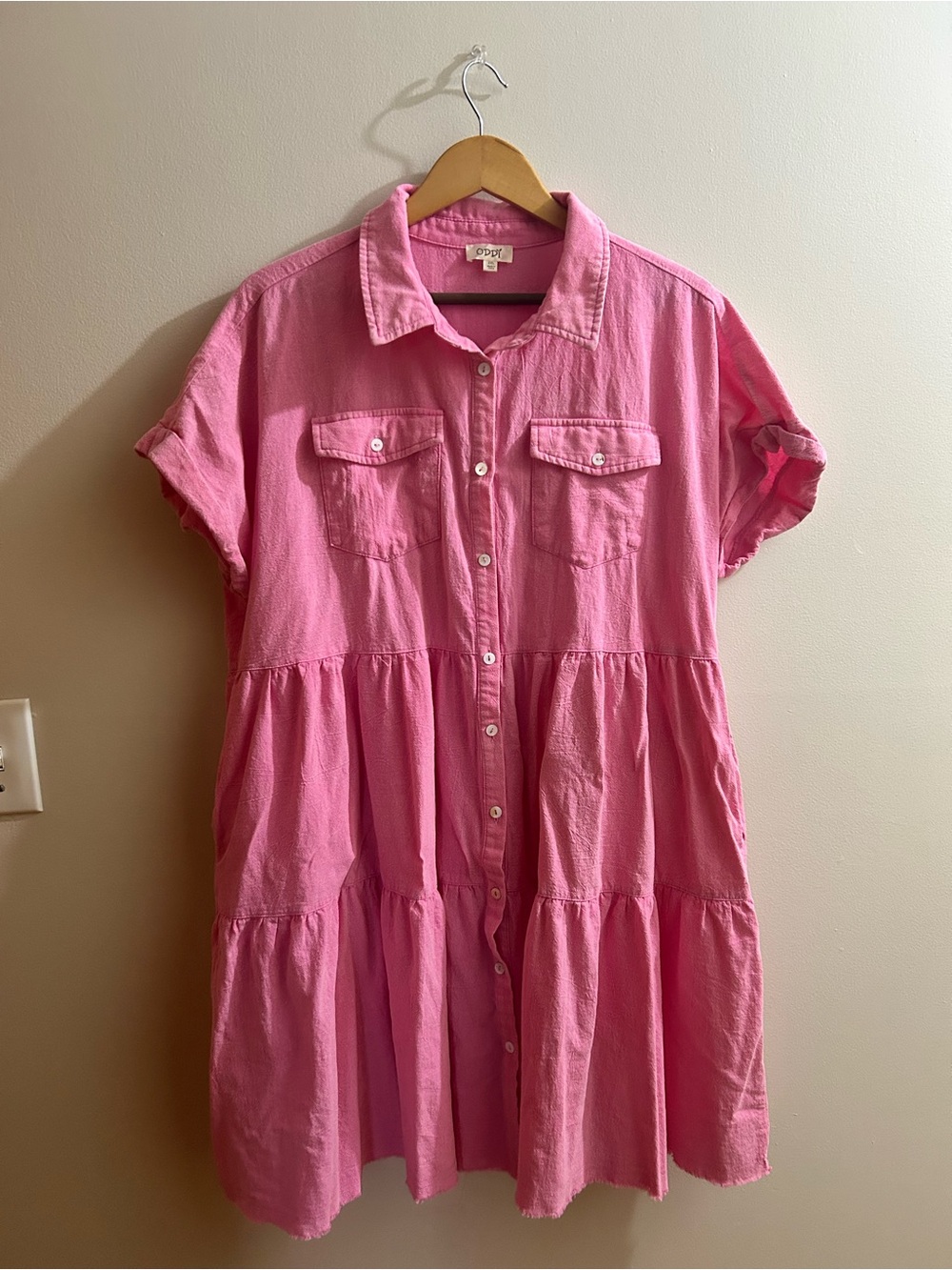 Plus size Pink Tiered Shirt Dress - Women